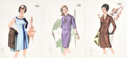 cca 1950 3 db Wemo Modes Internationales vintage divatkép, ofszet nyomat, papír, 32x21,5 cm