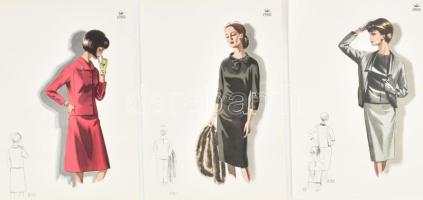 1966 3 db vintage női divatkép, ofszet nyomat, papír, 34x24 cm