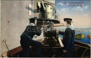 K.u.K. Kriegsmarine, Kanonenmanöver / Manovre di cannone / Austro-Hungarian Navy, cannon maneuvers, mariners. Dep. A. Bonetti Pola 1910.