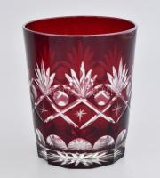 Dúsan csiszolt kristály vörös whiskey pohár, 6 db, original dobozban, hibátlan, m: 10 cm