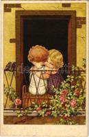 1930 Gyerekszerelem. Olasz művészlap / Children love. Italian art postcard s: V. Castelli