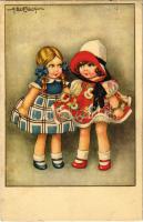 Kislányok. Olasz művészlap / Little girls. Italian art postcard. C.C.M. 2606. s: A. Bertiglia