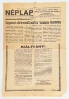 1956 Néplap, az MDP Hajdú-Bihar megyei Bizottságai és a Megyei Tanács lapja XIII. évf. 253. száma, 1956. okt. 26., a címlapon forradalmi kiáltvány, 2 p.