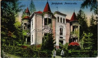 Bártfa, Bártfafürdő, Bardejovské Kúpele, Bardiov, Bardejov; Ferencz villa. Neumann Viktor kiadása. Képeslapfüzetből / villa, from postcard booklet (EK)