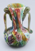 Murano millefiori kisváza. cca 1950, jelzés nélkül, egyik fülén alul lepattanás, m: 8,5 cm