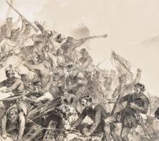 Strassgschwandtner, Josef Anton (1826-1881) után, Johann Rauh metszése: Hentzi hősi halála Buda ostr...