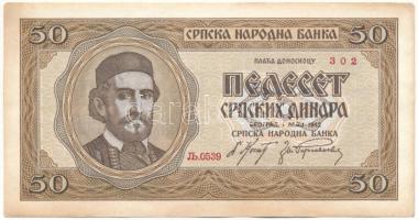 Szerbia / Német megszállás 1942. 50D T:AU kis sarokhajlások, megsárgult papír
Serbia / German Occup...