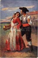 Spanien / Spanyol népviselet / Spanish folklore. B.K.W.I. 973-6., artist signed