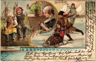 1901 Holland / The Netherlands. Nationalitäten-Postkarten Serie 50. Dess. winter sport, sledding. Art Nouveau, litho (EB)