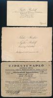 1919-1937 Tycho Rudolf, a Phöbus Villamos Művek igazgató-helyettese, az Újpesti Napló munkatársának hírlapírói igazolványa (fénykép nélkül), névjegykártyája és házassági értesítője