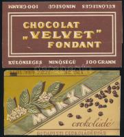 2 db csokoládépapír: Chocolat ,,Velvet Fondant + Budapesti Csokoládégyár Mokka csokoládé, egyik ragasztós hátul