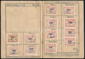 1943-1944 Turul-Magyar Országos Biztosító Intézet Rt. díjbefizetési könyvecske, bélyegekkel
