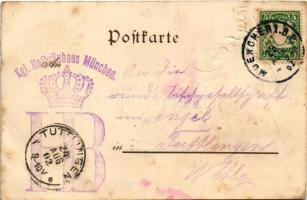 1902 Gruss vom Münchner Hofbräuhaus. Neuer Original Hofbräuhaus-Maasskrug / Német dombornyomott sörö...