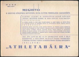 1947 Meghívó a Magyar Athletikai Szövetség (MASZ) által 50 éves fennállása alkalmából rendezett jubileumi ,,athletabálra, a rendezők névsorával