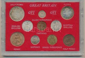 Nagy-Britannia 1940. 1/2p - 1/2C Ag (10xklf) forgalmi szett sérült plasztik tokban T:UNC patina Great Britain 1940. 1/2 Penny - 1/2 Crown Ag (10xdiff) coin set in damaged plastic case C:UNC patina