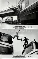 cca 1986 ,,A megállíthatatlan vonat" című szovjet film jelenetei és szereplői, 6 db vintage produkciós filmfotó (vitrinfotó, lobbyfotó) ezüst zselatinos fotópapíron, a használatból eredő (esetleges) kisebb hibákkal, 18x24 cm