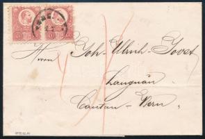 1872 Levél Réznyomat 5kr párral bérmentesítve / Cover with 5kr pair to Switzerland "TEMESVÁR" Svájcba küldve