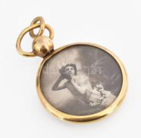 14K arany (Au) fényképtartó medál, d: 22 mm, br 3 g