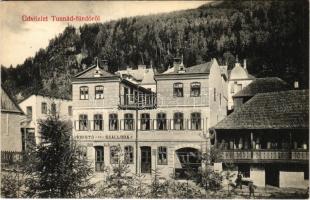 Tursnád-fürdő, Baile Tusnad; Kristó szálloda, buffet, bor és sörcsarnok, cipőraktár. Divald Károly kiadása / hotel, buffet, wine and beer hall, shoe store (EK)