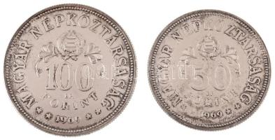 1969. 50Ft Ag + 100Ft Ag "Tanácsköztársaság" érmepár műbőr dísztokban T:AU kis patina
Ada...