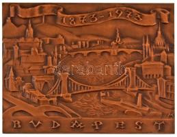 Madarassy Walter (1909-1994) 1973. &quot;Budapest 1873-1973&quot; egyoldalas, öntött bronz plakett dísztokban (78x101mm) T:UNC