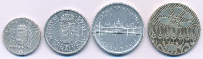 1937. 1P Ag + 1941. 2P Al + 1945. 5P Al + 1985. 100Ft Cu-Ni "FAO" T:AU-F közte patina, kar...