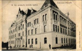 Pécs, M. kir. posta- és távirda épület. Fischer Ferenc kiadása (ázott / wet damage)