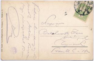 Pécs, indóház, Széchenyi tér, Paunz üzlete, villamos. Vasúti levelezőlapárusítás 4196. (EK)