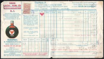 1939 2db Hazai Likőr-, és Rum- és Szeszárúgyár R.T. fejléces számla