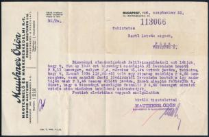 1934 Mauthner Ödön Magtermelő és Magkereskedelmi R.T. Üzleti levél