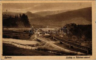 1944 Gyimes, Ghimes; Magyar-román országhatár a Rákóczi várrommal, vasúti híd. Foto Seiwarth felvétele / castle ruins, Hungarian-Romanian border, railway bridge