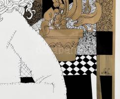 Szász Endre (1926-2003): Szürrealisztikus Hölgy. Szitanyomat, papír, jelzett, számozott (31/100), ap...