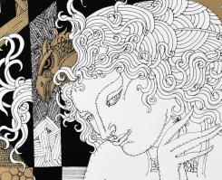 Szász Endre (1926-2003): Szürrealisztikus Hölgy. Szitanyomat, papír, jelzett, számozott (31/100), ap...