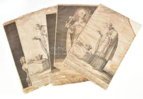 Abraham Bloemaert (1566 -1651) után: 8 db szentekről készült antik ábrázolás, közte duplummal. Rézmetszet, papír, jelzett a metszeten, sérült, foltos, részben javított, 48x30 cm körüli méretben