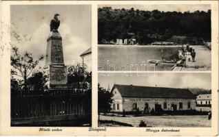 1937 Diósjenő, Hősök szobra, emlékmű, Strandfürdő, Hangya Szövetkezet üzlete (kis szakadás / small tear)