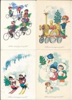 56 db MODERN magyar retro grafikai karácsonyi üdvözlő képeslap (Képzőművészeti Alap) / 56 modern Hungarian retro graphic Christmas greeting postcards