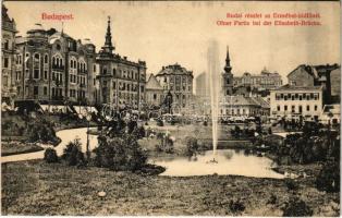 1910 Budapest I. Budai részlet az Erzsébet hídfőnél, Tabán, Keller Ignác bor és sörcsarnoka (ázott sarkak / wet corners)