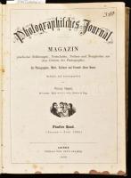 1856 A Photographisches Journal fényképészeti szaklap teljes évfolyama ekötve, benne néhány magyar vonatkozású cikkel, megemlítve Peztvál József is. korabeli, kissé koszos vászonkötésben. A végén kb 10 lapon kézzel írt bejegyzések, néhány lapon folt