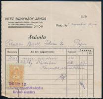 1941 vitéz Bonyhádi János Export-Import Fűszer-, Gyarmatárú és Cukorkanagykereskedő, Győr fejléces számla