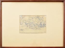 Pörge Gergely (1858-1930): Újpesti piac, 1916. Ceruza, papír, jelezve jobbra lent (PG monogrammal), ...