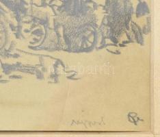 Pörge Gergely (1858-1930): Újpesti piac, 1916. Ceruza, papír, jelezve jobbra lent (PG monogrammal), ...