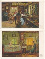 5 db RÉGI művész képeslap vegyes minőségben / 5 pre-1945 art motive postcards in mixed quality