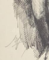 Olvashatatlan jelzéssel: Női akt. Tus, papír, üvegezett fakeretben, 35,5×18,5 cm