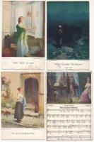 7 db RÉGI Edward Gross művész képeslap vegyes minőségben + 1 kottás lap / 7 pre-1945 Edward Gross art postcards in mixed quality + 1 music sheet postcard