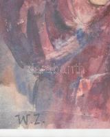 W. Z. jelzéssel: Varrogató hölgy portréja. Akvarell, papír, üvegezett keretben, 37,5×27,5 cm