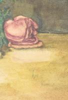 Jelzés nélkül: Rózsás csendélet. Akvarell, papír, sérült. Üvegezett, sérült fakeretben, keret hátold...