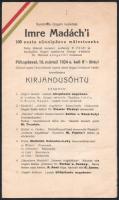 1924 Madách Imre születésének 100 évfordulós ünnepségének eszperantó nyelvű nyomtatványa rajta Himnusz eszperantó nyelvű szövegével. 4 p néhány rájegyzéssel