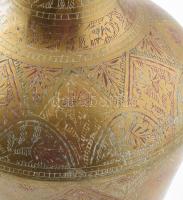 Nagy réz váza. Vésett, zománcozott díszítéssel, kopással, illesztése kicsit engedett, m: 53,5 cm