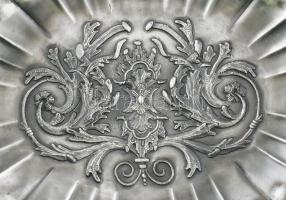 Antik kínálótál, fém, kopással, 34x26,5 cm