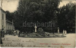 Pöstyén, Piestany; Erzsébet királynő szobor, park bejárat. Giosz H. kiadása / Sissi statue, park entrance (fl)